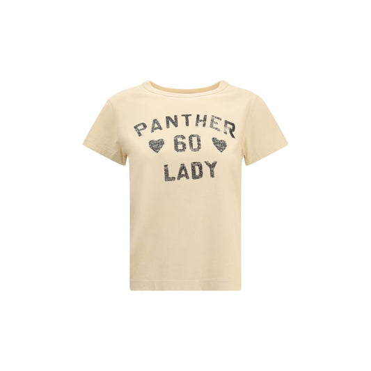 Valentino Beige Cotton T-Shirt with Panther Lady print for style and comfort, featuring a ribbed crew neck, suitable for AW25 season.