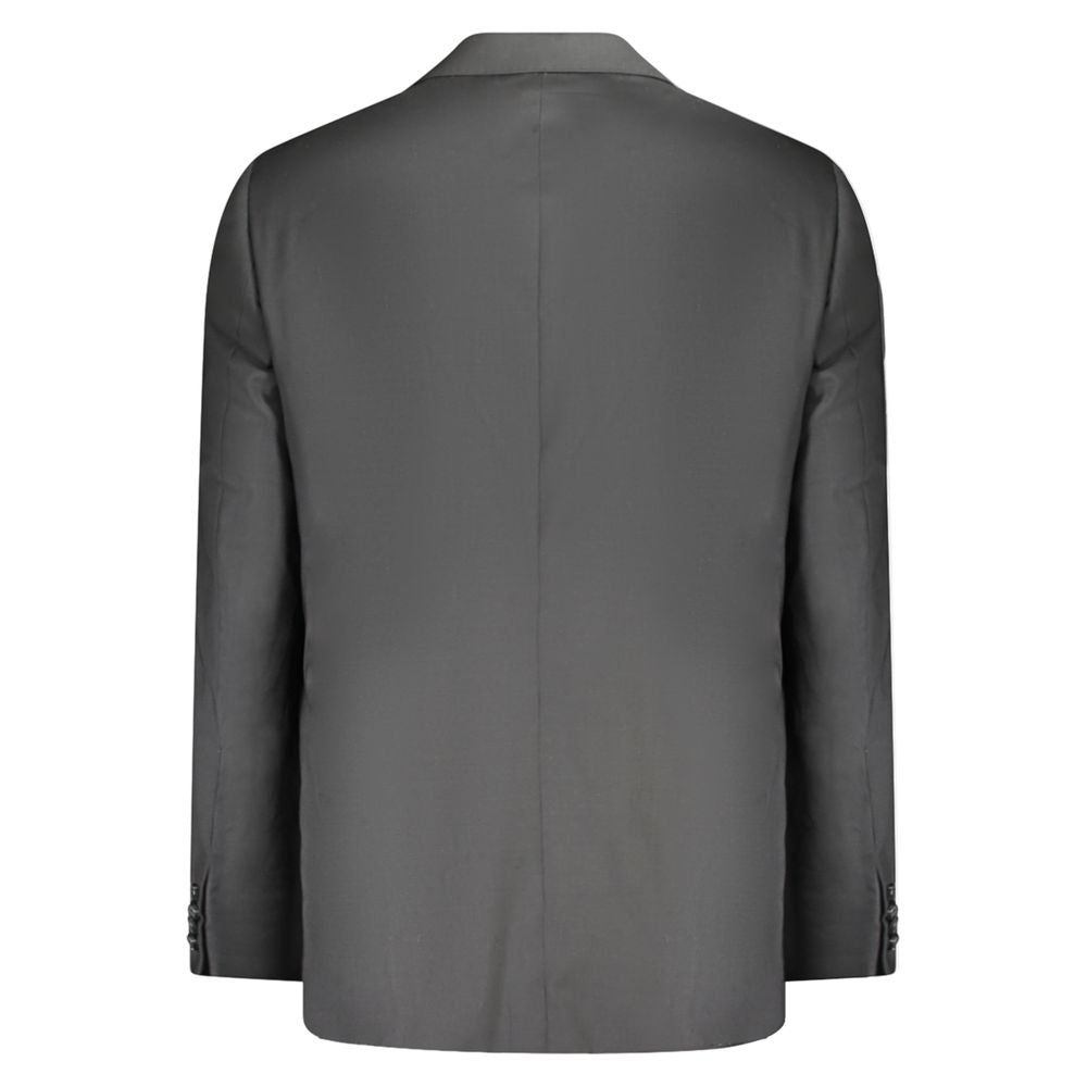 Rear view of Valentino Black Wool Men Jacket showing classic tailoring and sleek design