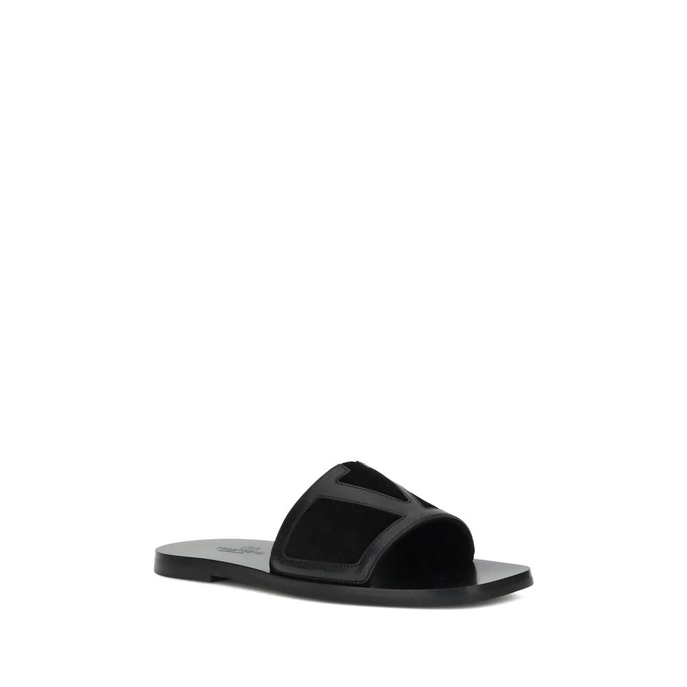 Valentino Garavani Black Calf Leather Bos Taurus Sandals
