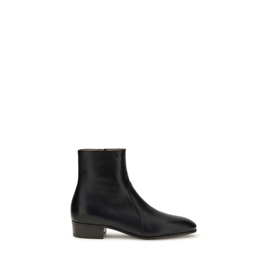 Valentino Garavani Black Goatskin Ankle Boots with brass VLogo detail and leather sole.