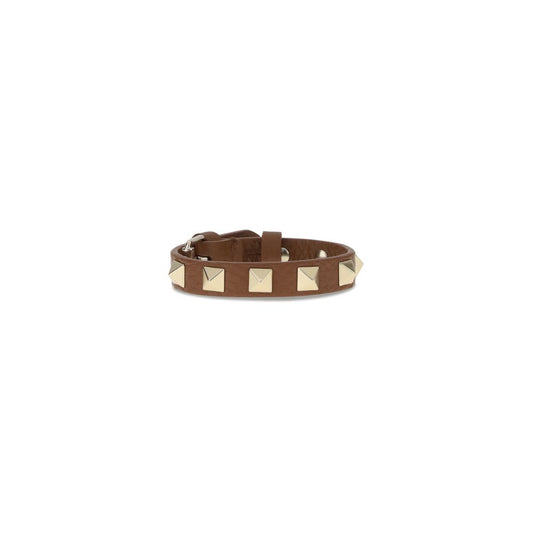Alt Tag: Valentino Garavani Brown Metal Bracelet with iconic studs, leather design, rock-chic style, AW25 collection.