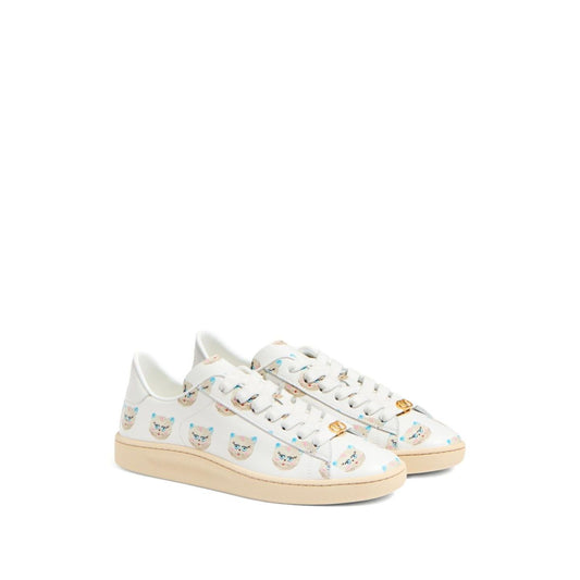 Valentino Garavani Le Chat De La Maison Royco Sneaker In Nappa Calfskin, white leather sneakers with cat design and VLogo Signature insole.