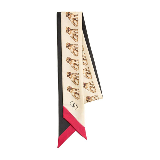 Valentino Garavani Scarf Bandeaux Petit Charles In Silk with black VLogo Signature and printed foulard design.