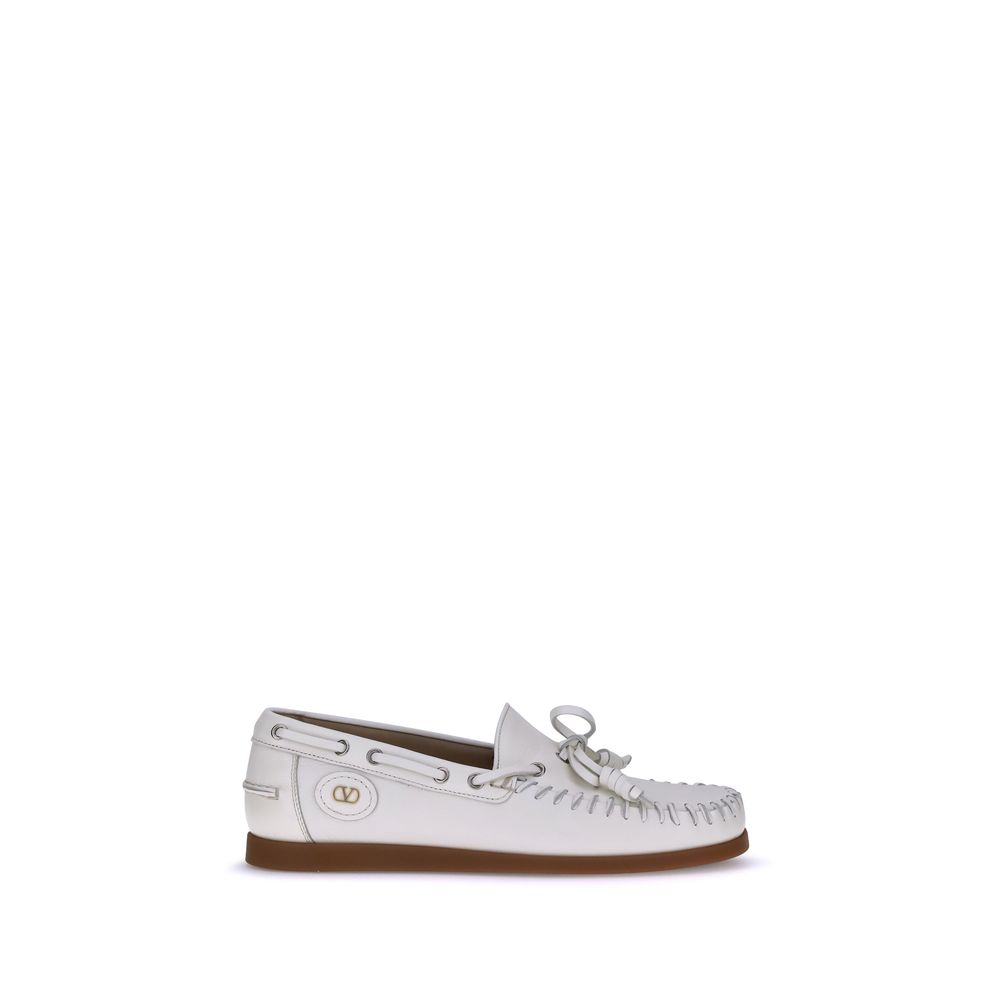 Valentino Garavani White Calf Leather Bos Taurus Slip-On Loafers