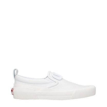 Valentino Garavani White Leather Slip-On Loafers with rubber sole, round toe, low heel, front and back logo.