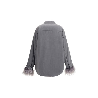 Valentino Gray Fleece Wool Clothing featuring feather accents and asymmetrical hem for a bold, sophisticated look.