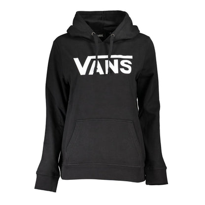 Vans Black Cotton Women Sweater with bold logo and hood, featuring fleece lining and central pocket for street style and comfort.