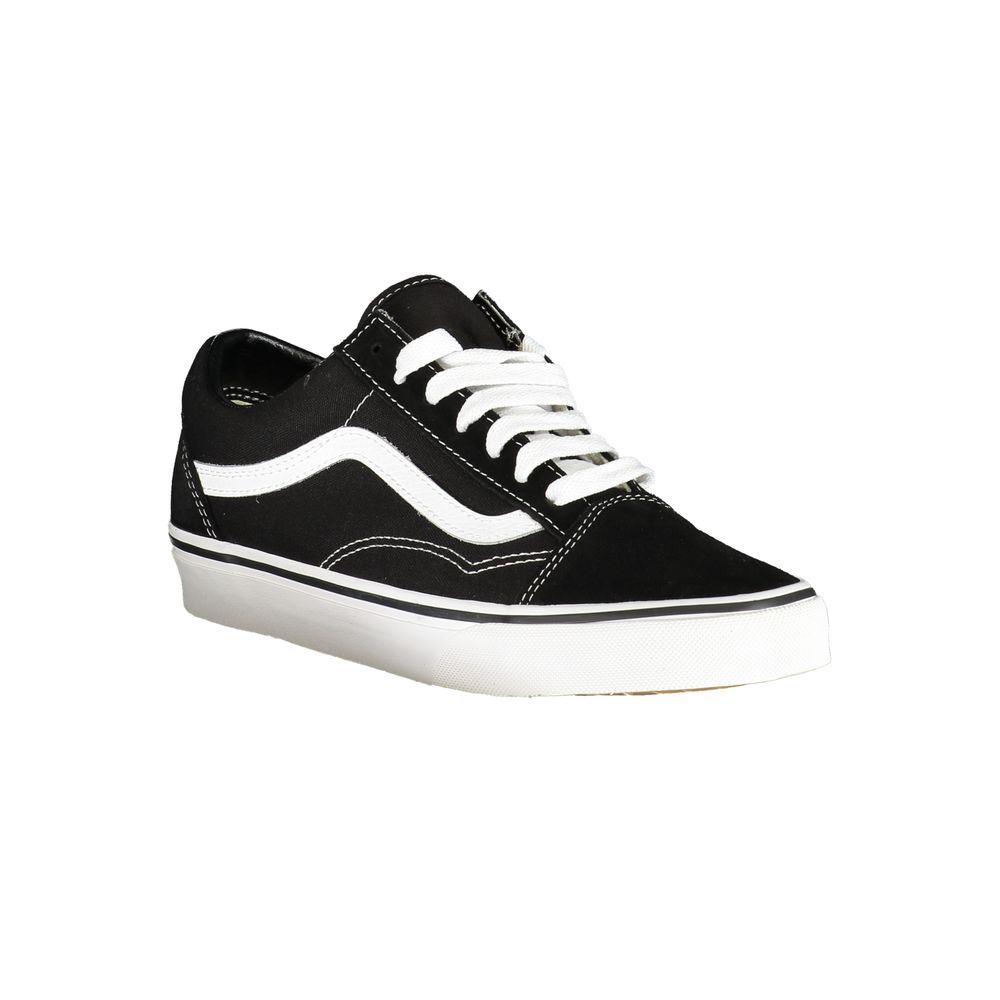 Alt Tag: Vans Black Leather Women Sneaker featuring classic design with white stripe on black uppers, ideal for stylish street fashion.