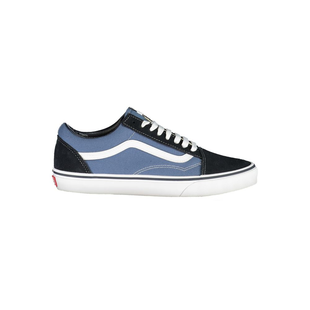 Vans Blue Leather Men Sneaker with classic white stripe, iconic Vans logo, durable blend of materials for comfort and style.