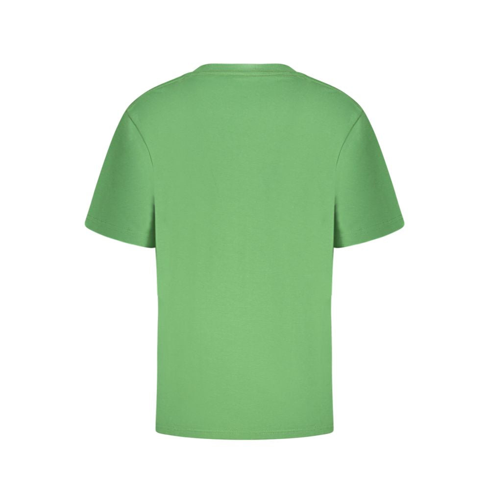 Vans Green Cotton T-Shirt with short sleeves, classic fit, crew neck, and logo print displayed on the back.