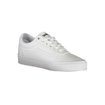 Vans White Polyester Sneaker with laces and logo, featuring contrast details, ideal sports footwear for style and comfort.