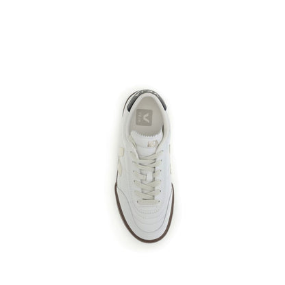 Veja Black Leather Sneakers top view featuring lace-up closure and iconic logo on the embossed tongue for style and functionality.