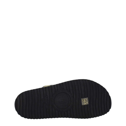 Versace Black Fabric Slippers with rubber sole, open toe, and flat heel, showcasing the black and gold design, style code F76789.