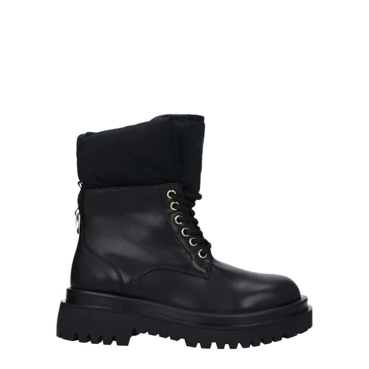 Versace Jeans Black Polyethylene Ankle Boots with lace-up closure and rubber sole, featuring a front logo and mid heel.