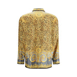 Versace Silk Cheetah Foulard Shirt with animal and baroque print, back view, showcasing fine silk quality and distinctive design.