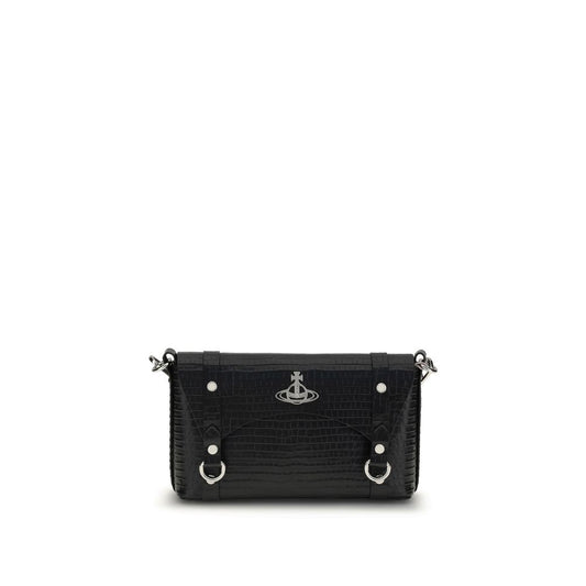 Vivienne Westwood Black Calf Leather Bos Taurus Shoulder Bag with rectangular silhouette and metallic details, AW25 season.