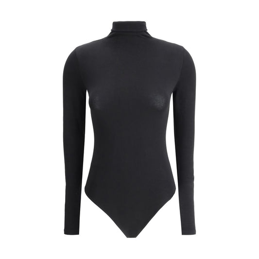 Wolford Black Polyamide Top, slim-fit bodysuit with high neck and long sleeves, designed for comfort and elegance.