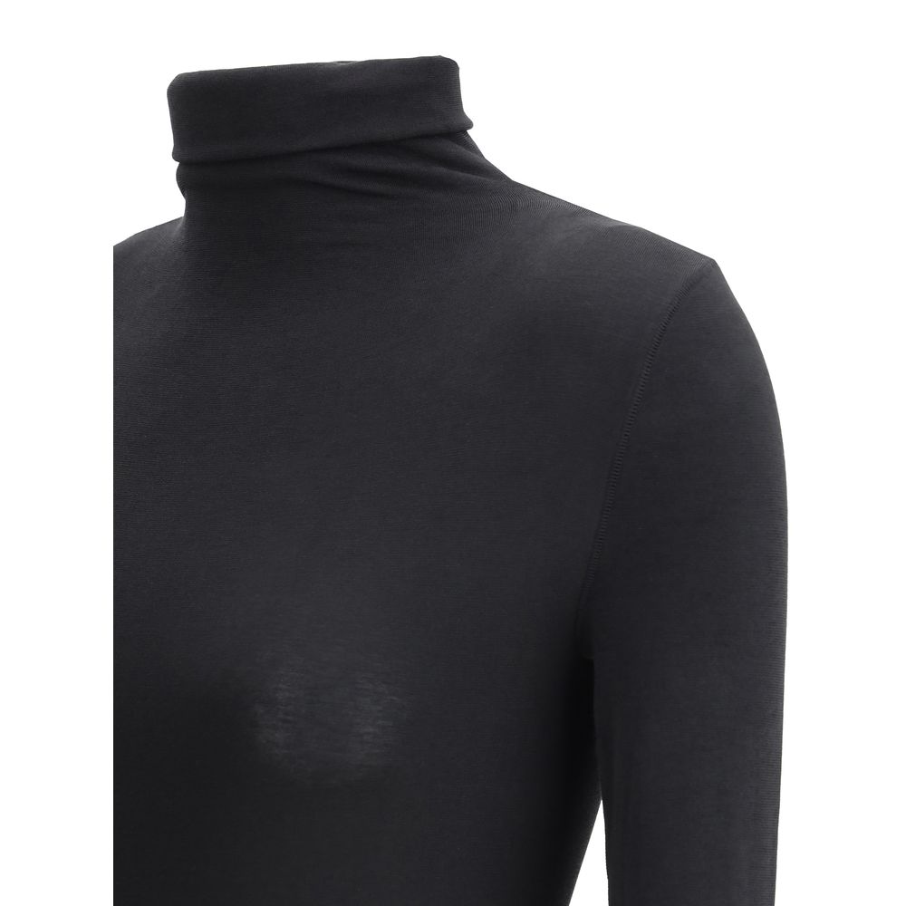 Wolford Black Polyamide Top, Colorado Bodysuit with high neck and long sleeves for a sleek, elegant silhouette. AW25 slim fit.