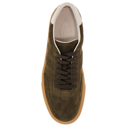Tod'S olive green suede lace-up shoes with non-slip sole
