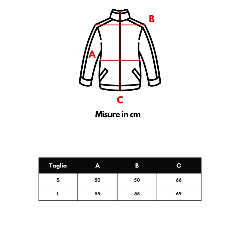 Size chart for Y-3 White Polyamide Hoody showing measurements A, B, and C in cm for sizes S and L.