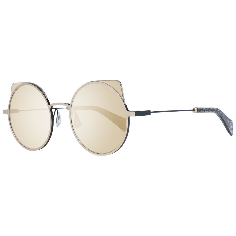 Yohji Yamamoto Gray Men Sunglass in gunmetal with gold mirrored lenses; round full-rim frame; 100% UVA/UVB protection.