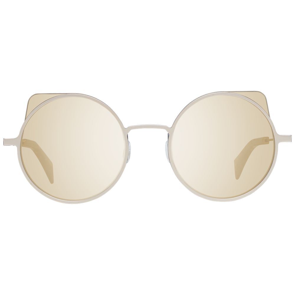Yohji Yamamoto Gray Men Sunglass with gunmetal frame, gold mirrored round lenses providing 100% UVA & UVB protection.