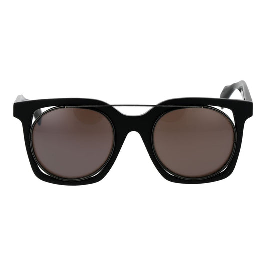 Yohji Yamamoto Gray Unisex Sunglass with grey monel square frame and brown plastic lenses. Provides 100% UVA & UVB protection.