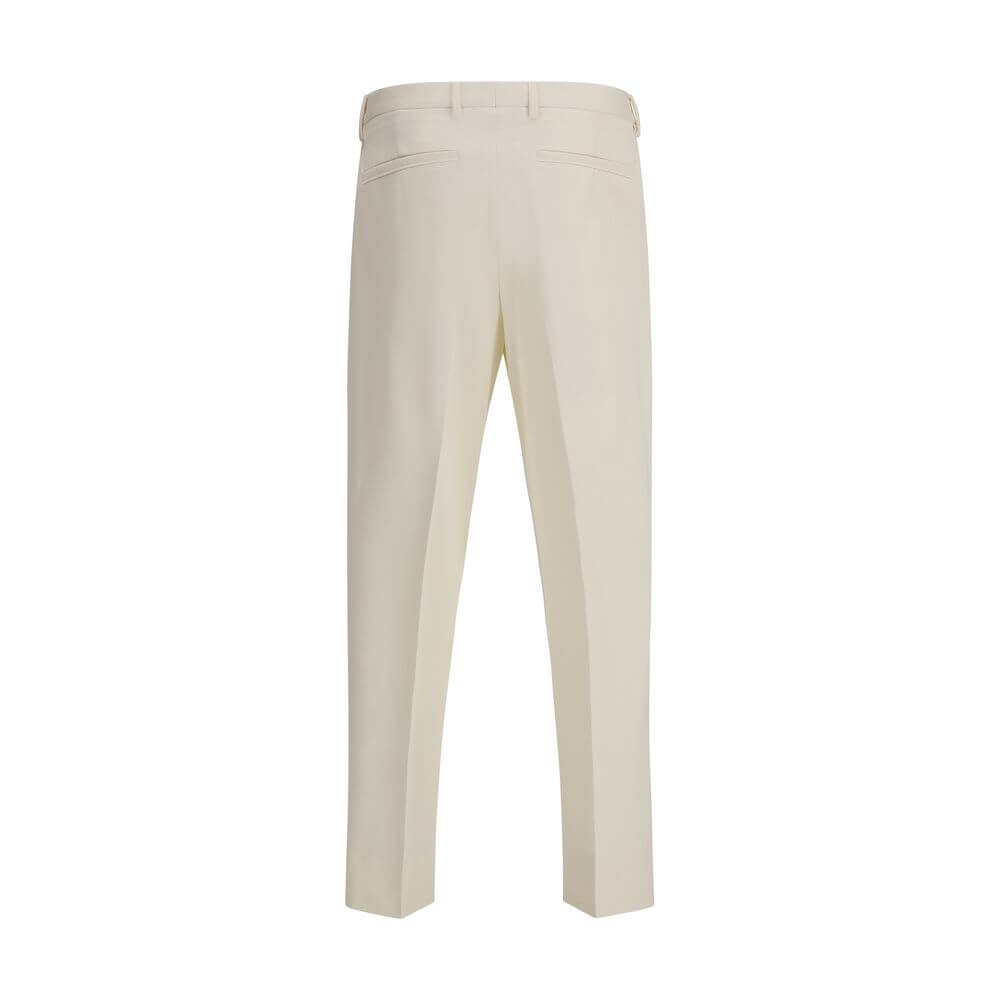 ZEGNA White Cotton Dress Pants, back view showcasing elegant tailoring, welt pockets, and belt loops for a refined formal style.