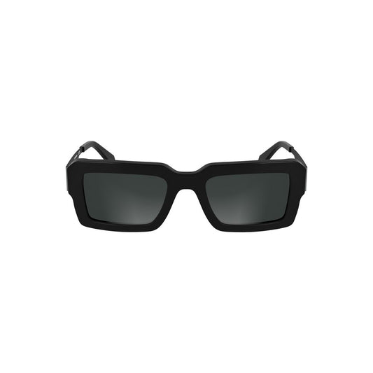Calvin Klein black acetate women's sunglasses with rectangular lenses, offering chic and modern style for fashion-forward individuals.