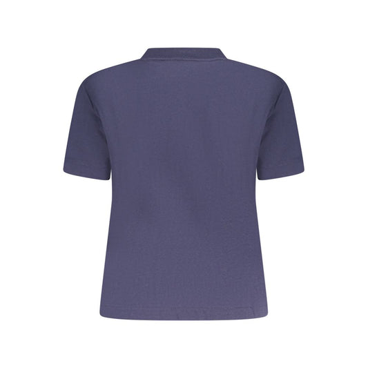 Back view of Calvin Klein blue cotton women’s T-shirt with short sleeves and crew neck, featuring a stylish cut for casual wear.