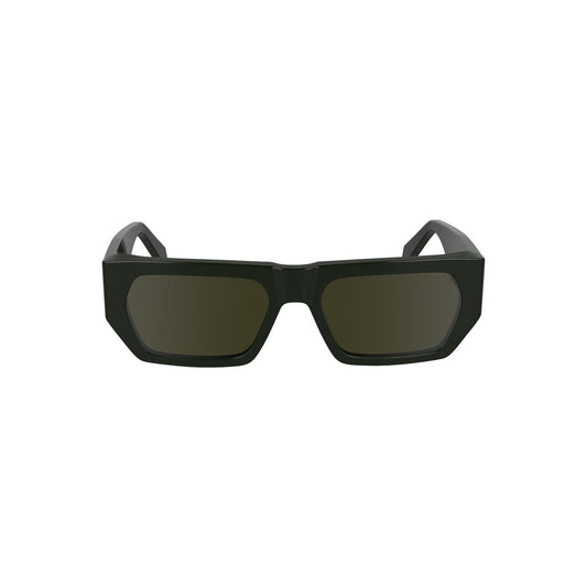 Calvin Klein green acetate men's sunglasses with rectangular lenses, offering eco-friendly style and full coverage.