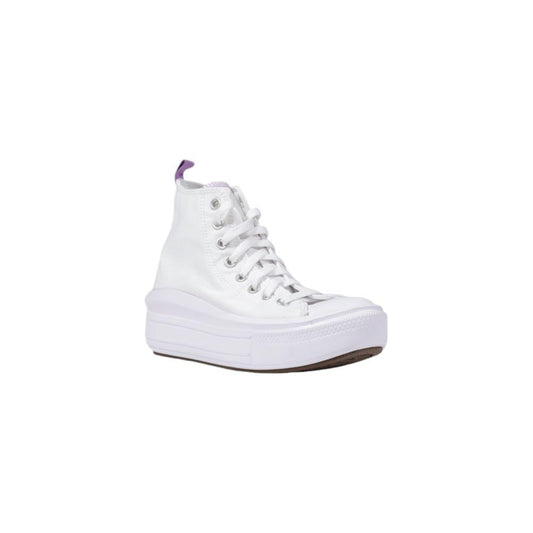 Converse women's white fabric sneaker with high-top design and platform sole, ideal for casual wear.