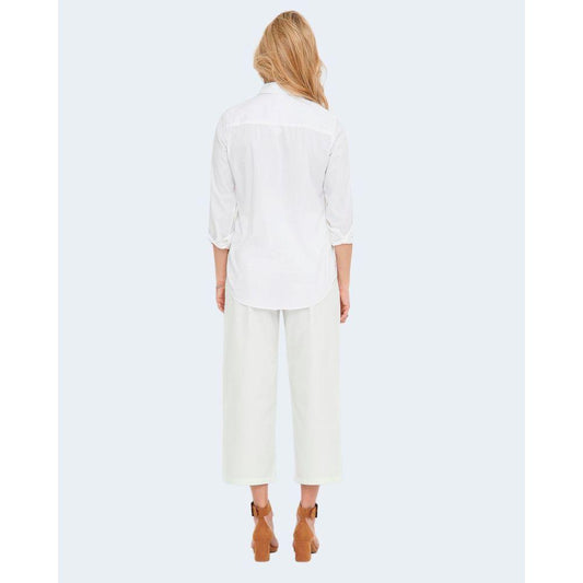 Back view of Jacqueline De Yong white cotton long-sleeve shirt, ideal for versatile styling and comfort.