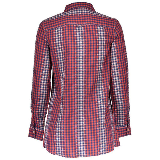 Back view of Lee red checkered long sleeve men's shirt with Italian collar and buttoned cuffs.