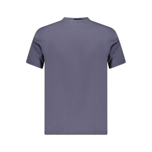 Back view of Napapijri blue cotton men's T-shirt, showcasing short sleeves and eco-friendly design for sustainable fashion.