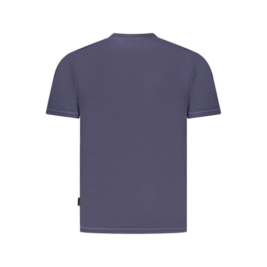 Back view of Napapijri Blue Cotton Men's T-Shirt showcasing sustainable organic fabric and casual style.