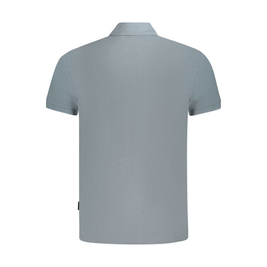 Back view of Napapijri gray cotton men's polo shirt, showcasing breathable fabric and relaxed fit, ideal for smart-casual style.