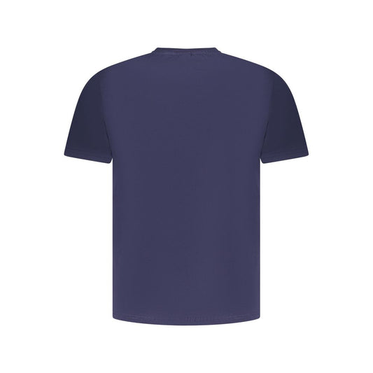 Back view of North Sails blue cotton men's T-shirt with short sleeves, showcasing nautical style and comfort.