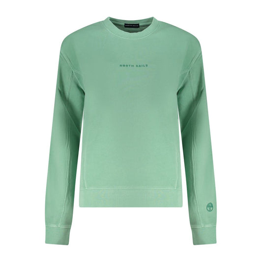North Sails green cotton women's sweater with embossed logo, crew neck, and long sleeves, stylish and comfortable casual wear.