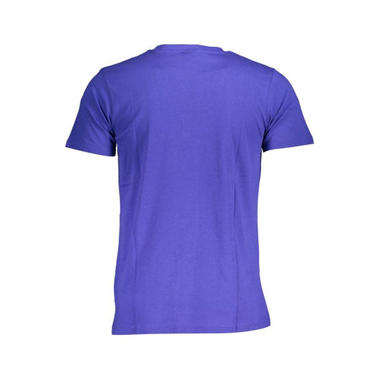 Back view of Norway 1963 blue cotton men's T-shirt with short sleeves and crew neck.