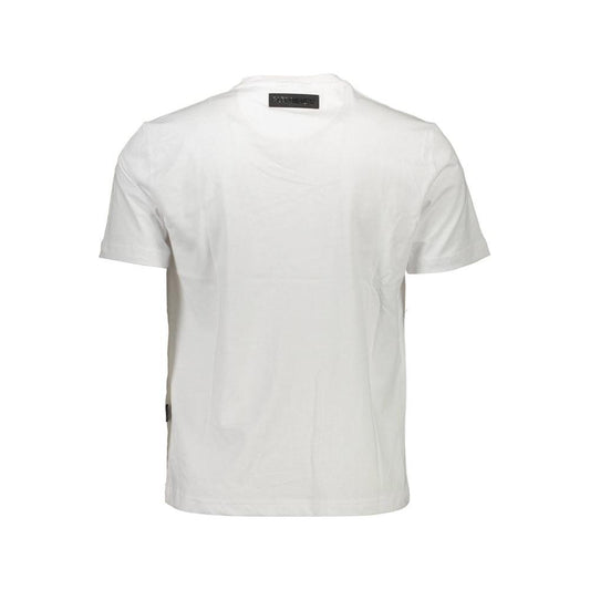 Back view of Plein Sport white cotton men's t-shirt, short-sleeve, crew neck, showing minimal design and premium fabric.