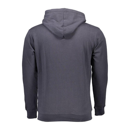 Back view of a Sergio Tacchini blue cotton men’s sweater with hood, showcasing sleek design and sophistication.