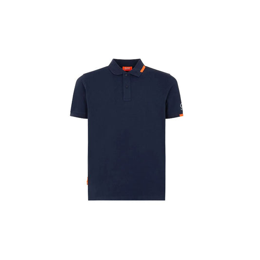 Suns blue cotton polo shirt with ribbed collar, front button closure, and logo on left sleeve, ideal for casual and semi-formal wear.