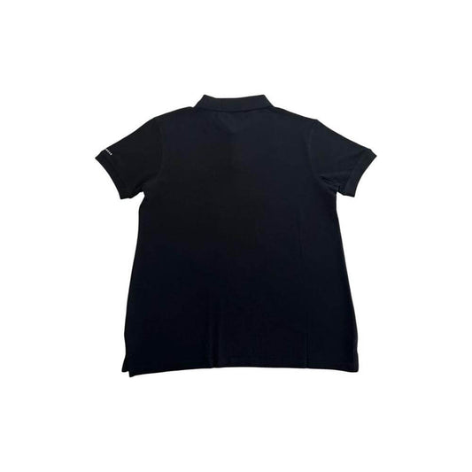 Back view of Trussardi Beachwear black cotton men's polo shirt with short sleeves.