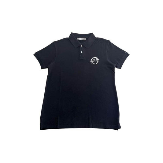 Trussardi Beachwear black cotton men's polo shirt with logo on chest, short sleeves, perfect for casual luxury and comfort.