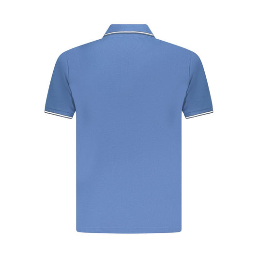 U.S. Grand Polo blue cotton men's shirt, short sleeve, back view. Classic design with contrast details for versatile style.