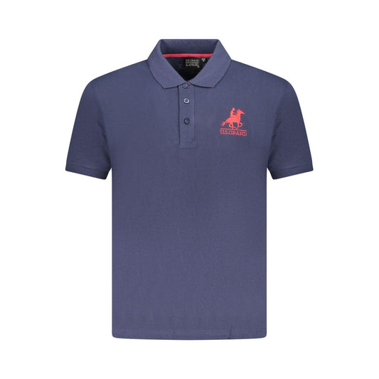 U.S. Grand Polo blue cotton men's polo shirt with logo embroidery and 3-button placket, classic and sophisticated style.