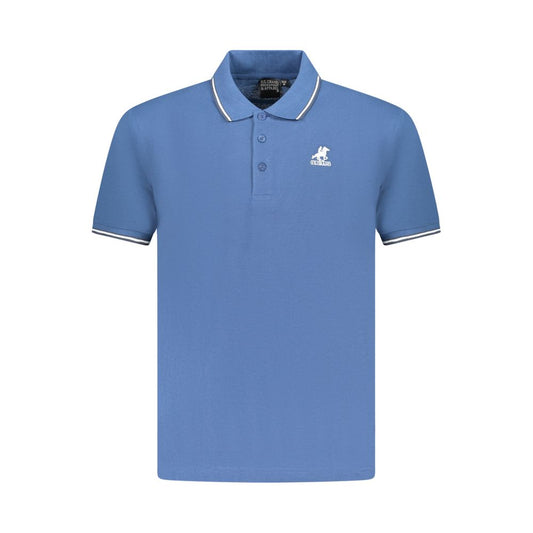 U.S. Grand Polo blue cotton men's polo shirt with signature embroidery, short sleeves, and three-button placket for stylish comfort.