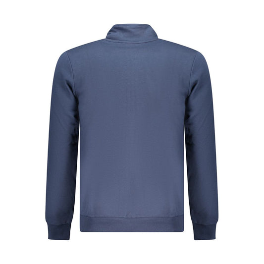 Back view of U.S. Grand Polo blue cotton sweater, featuring long sleeves, brushed finish, 2 pockets, zip closure, and embroidered logo.