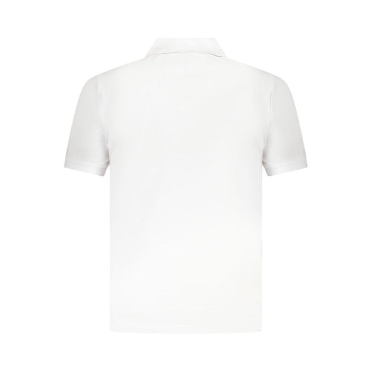 Back view of U.S. Grand Polo white cotton men's polo shirt with short sleeves, showcasing minimalistic design and premium craftsmanship.